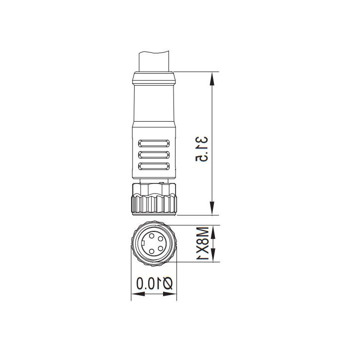 M8 4Pin, female straight, single-end precast PVC non-flexible cable, gray sheathing, 63S403-XXX